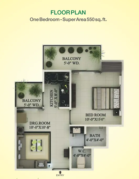 Supertech Green Village 1 BHK Flat Floor Plan - 550 Square Feet Supertech Green Village 1 BHK Flat Floor Plan - 550 Square Feet